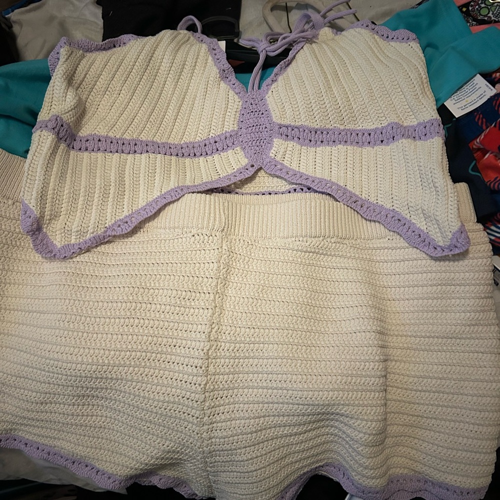 Victoria's Secret Cream and Lavender Knit Jumpsuit